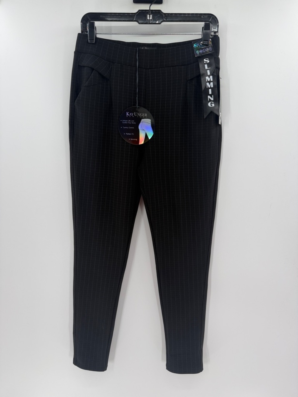 Kay Unger Women's Slimming Tummy Control Stretch Pants - Black/Gray - M - NWT
